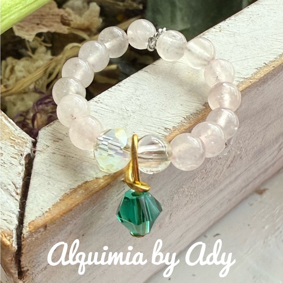 Pink quartz charms ring beaded - Picture 2 of 2